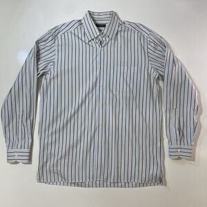 Ermenegildo Zegna Button Up Shirt XL Blue Vertical Stripe Made in Italy Cotton